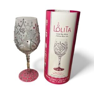 LOLITA Love My Wine "My Tiara" Hand Painted Wine Glass 15 oz